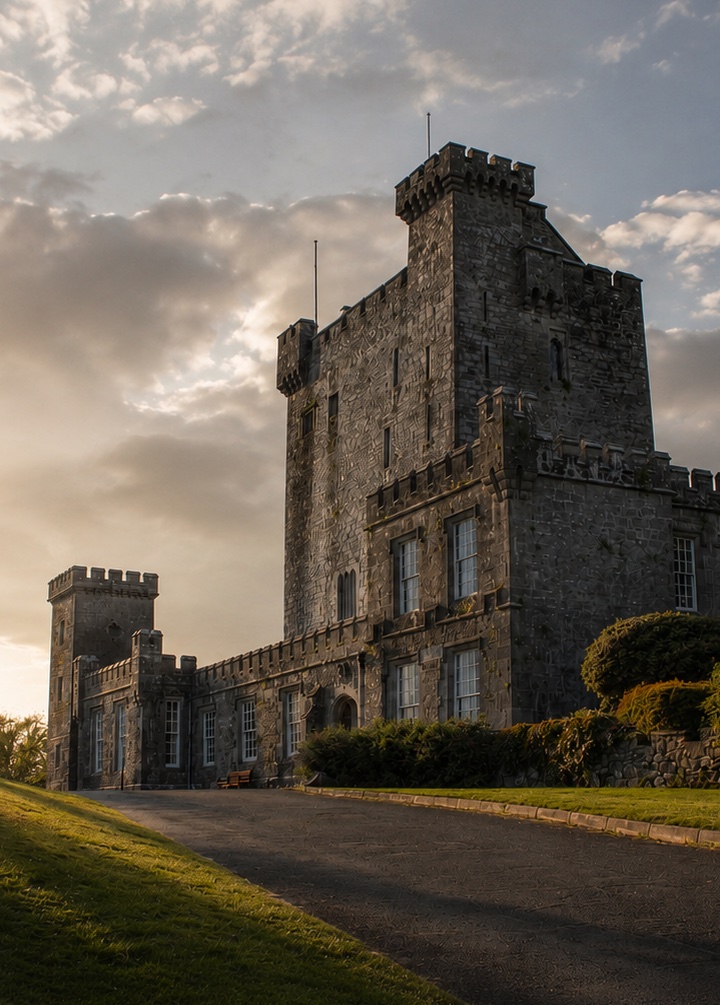 Knappogue Castle overlooking County Clare at sunset
